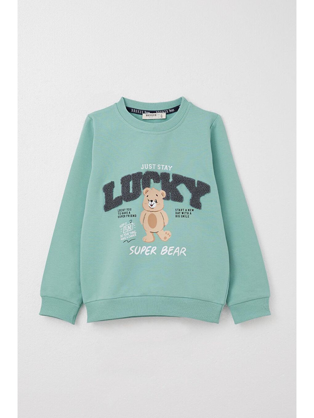 Turkuaz Erkek Bebek Eşofman Takım Şanslı Ayıcık Baskılı Yazı Nakışlı Su Yeşili (1 Yaş)-1