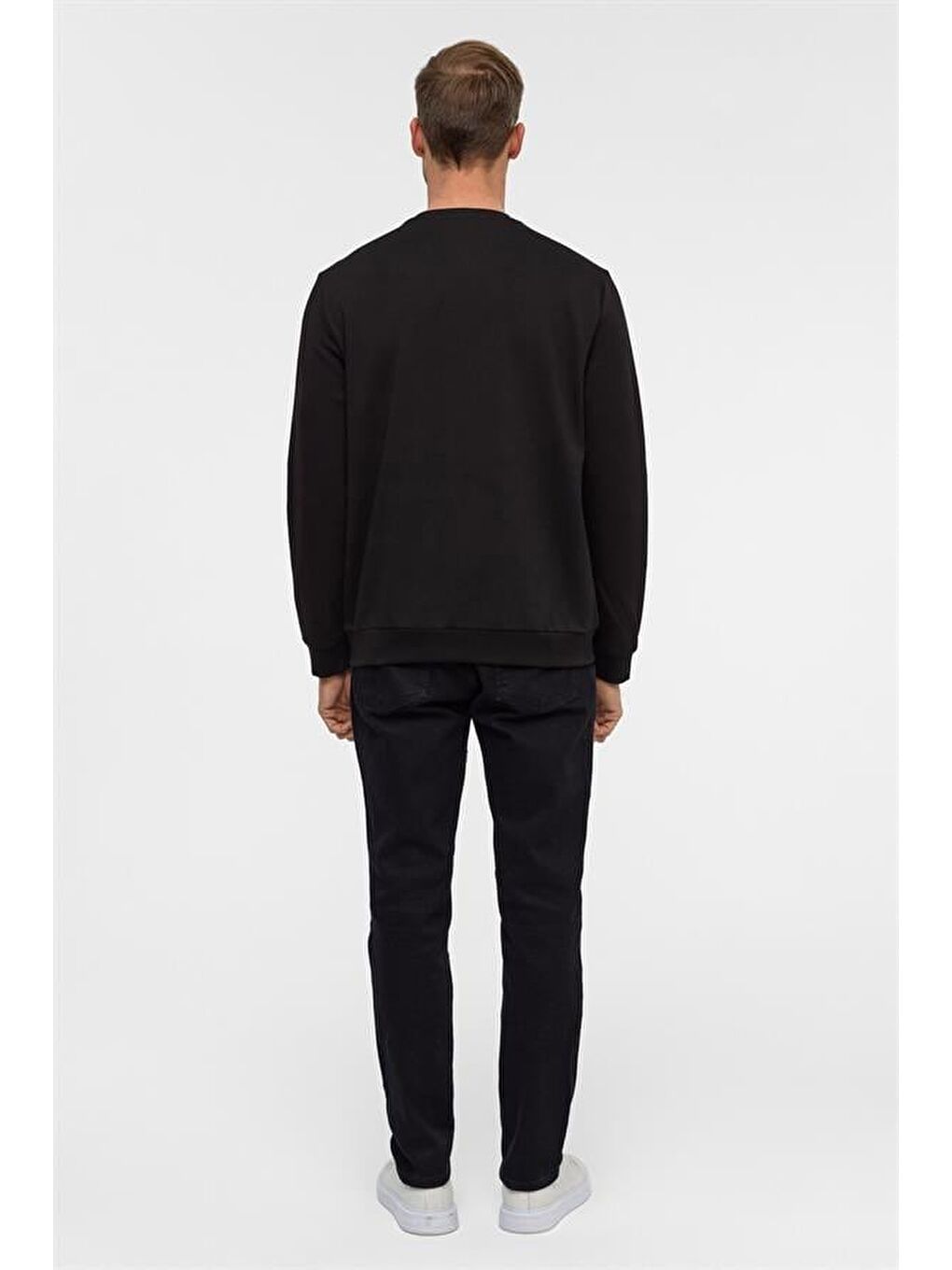 Siyah Regular Düz Bisiklet Yaka Sweatshirt-7