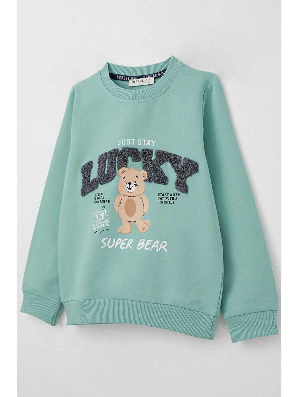 Turkuaz Erkek Bebek Eşofman Takım Şanslı Ayıcık Baskılı Yazı Nakışlı Su Yeşili (1 Yaş)-5