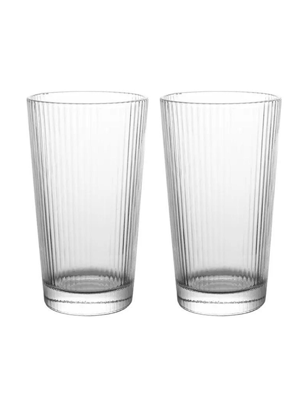 Renksiz Çizgili Uzun Cam Bardak 300 ml - 2 Adet - 2441