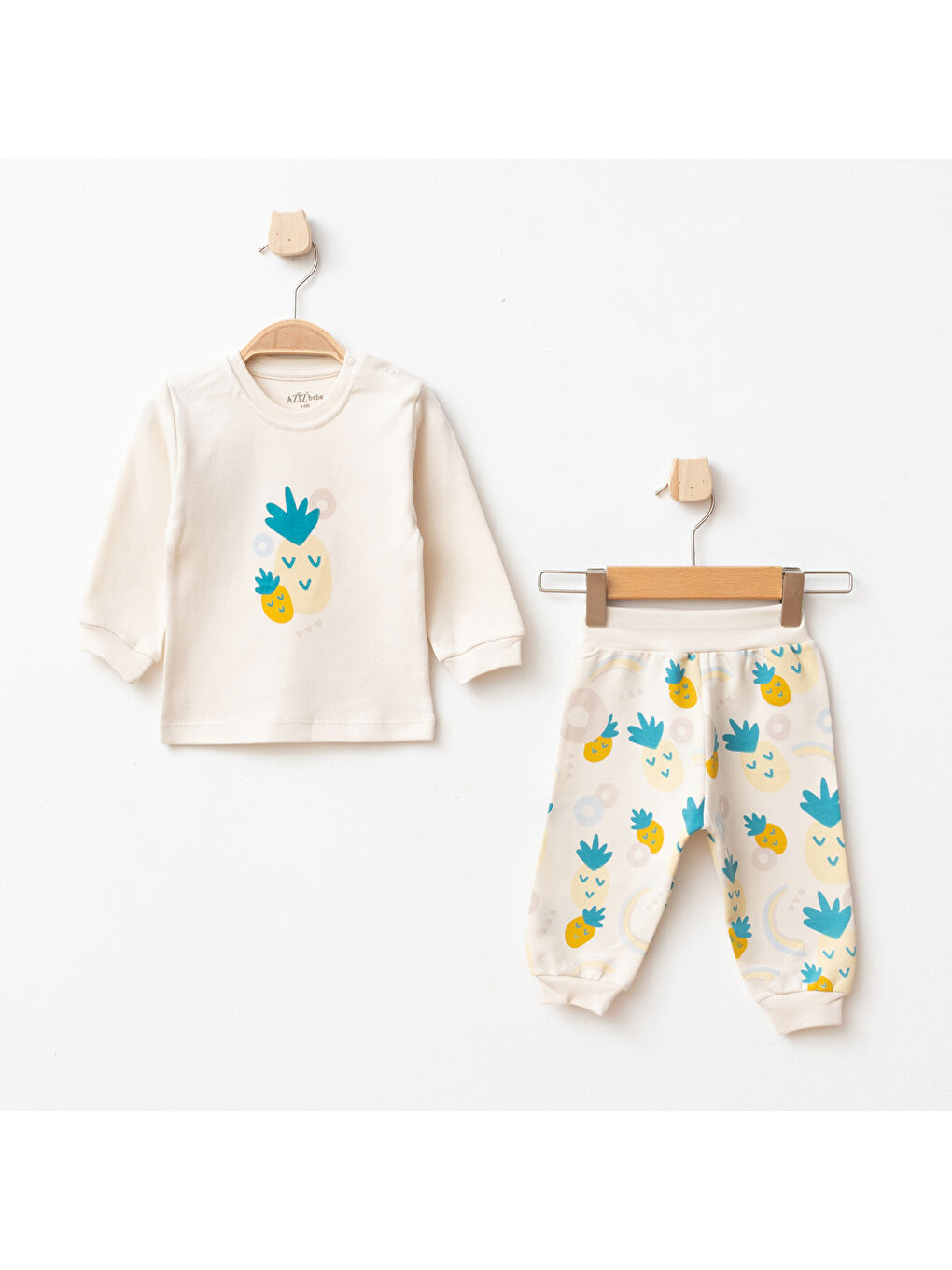 Sarı Kız Bebek Ananas Desenli Sweatshirt Pantolon T-shirt 3'lü Alt Üst Bebek Takımı 3Ay - 36Ay-1