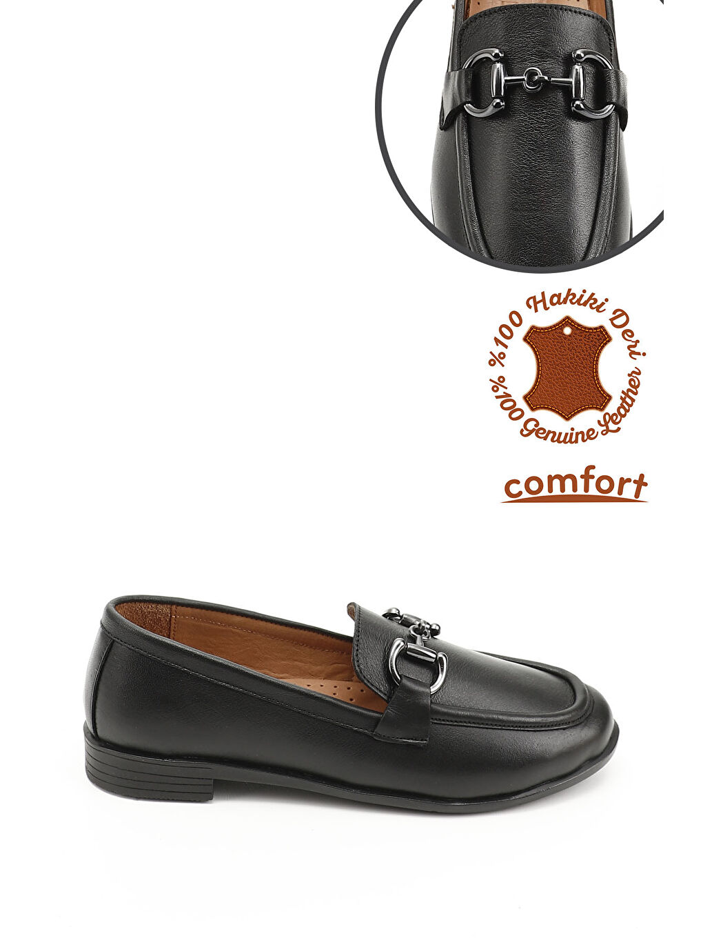 Mor Kadın ZÜMRÜT-SİYAH Tokalı Hakiki Deri Loafer Ayakkabı-3