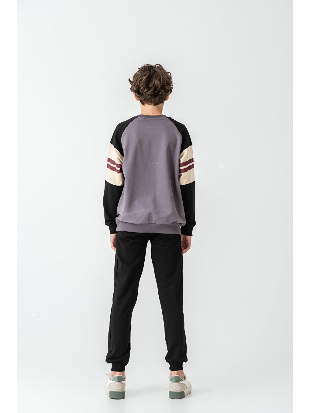 Gri Long Beach Baskılı Üst Sweat Kollar Garnili  Erkek Çocuk Alt Üst Eşofman Takımı-5