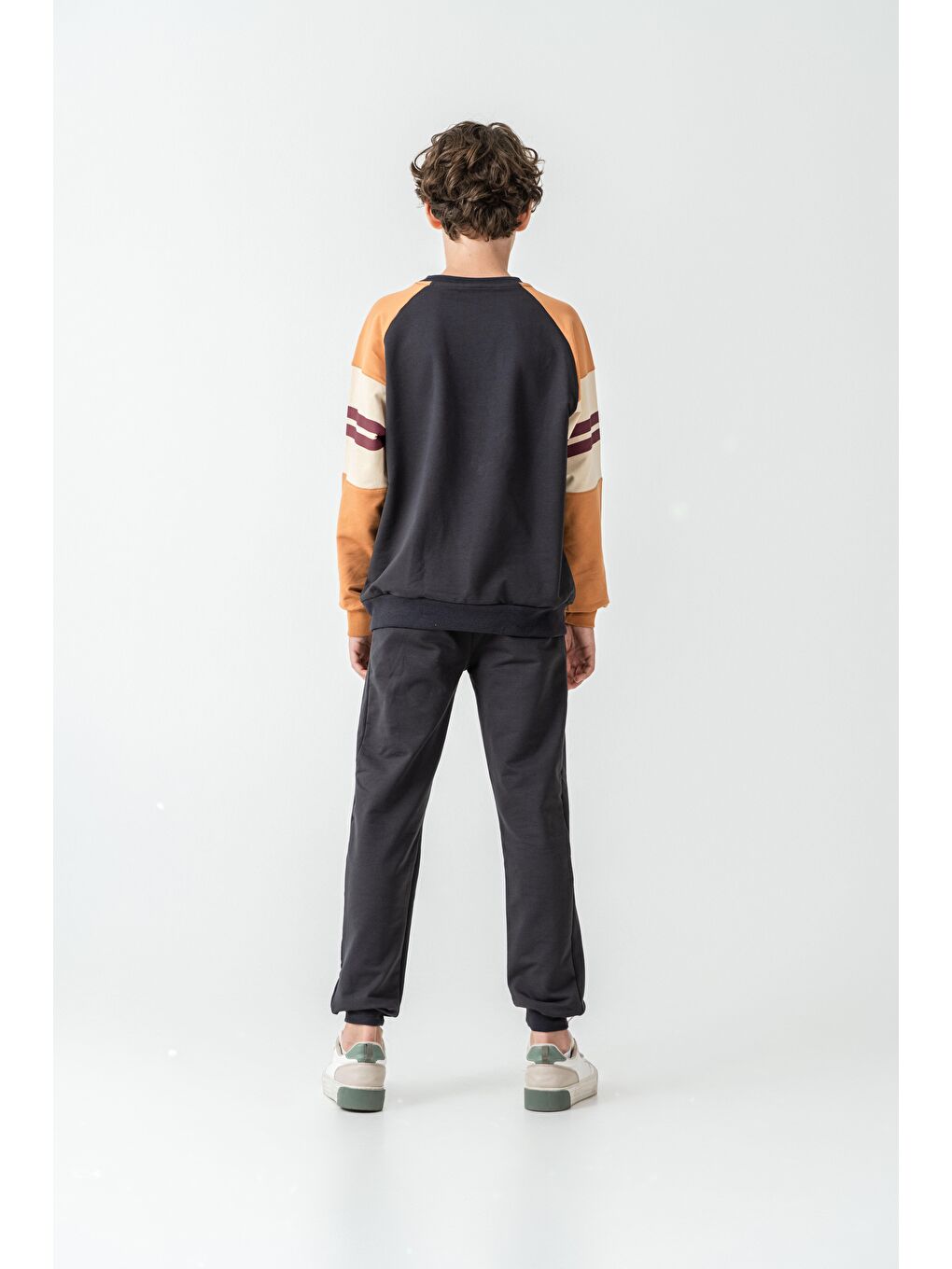 Gri Long Beach Baskılı Üst Sweat Kollar Garnili  Erkek Çocuk Alt Üst Eşofman Takımı-4