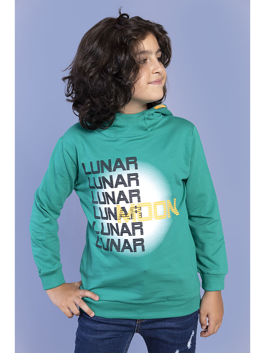 Gri Erkek Çocuk Kapüşonlu Baskılı Sweatshirt-1