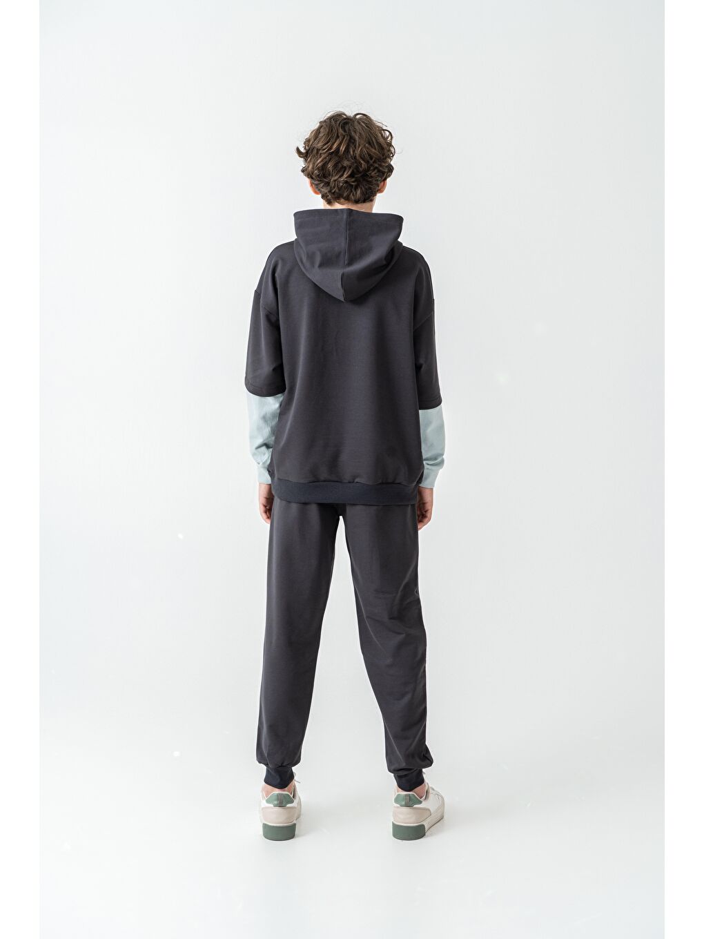 Gri Los Angels Athletic Baskılı Kapüşonlu Kanguru Cepli Erkek Çocuk Alt Üst Eşofman Takımı-4