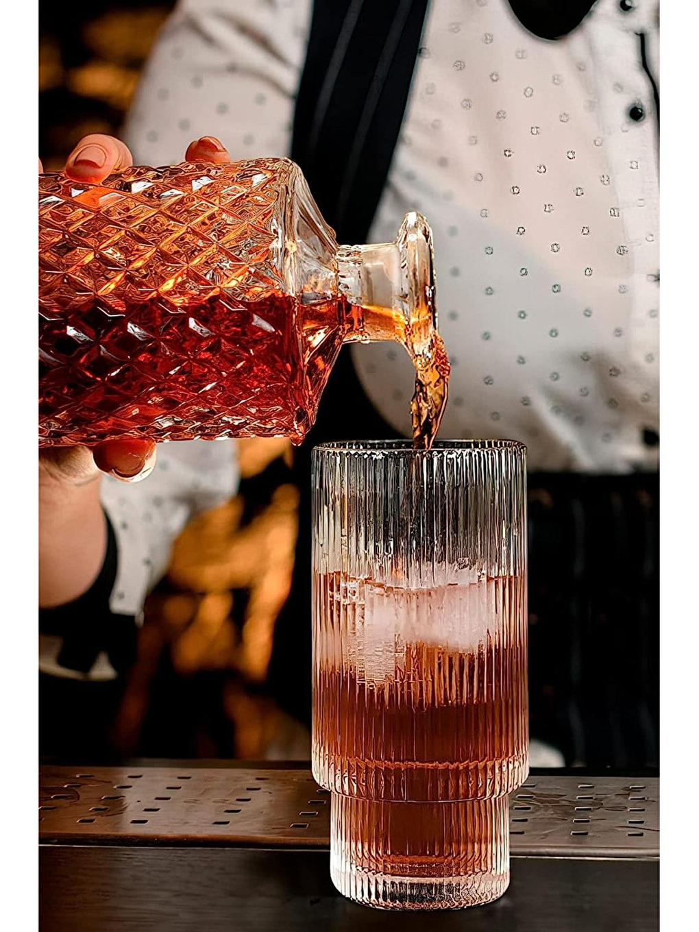 Renksiz Çizgili  Cam Bardak 400 ml 2 Adet - 2812-3