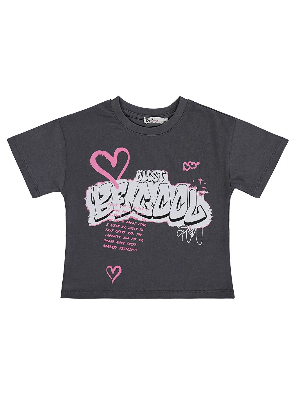 Antrasit Girls Just Be Cool Baskılı 2-5 Yaş Tişört - Gri