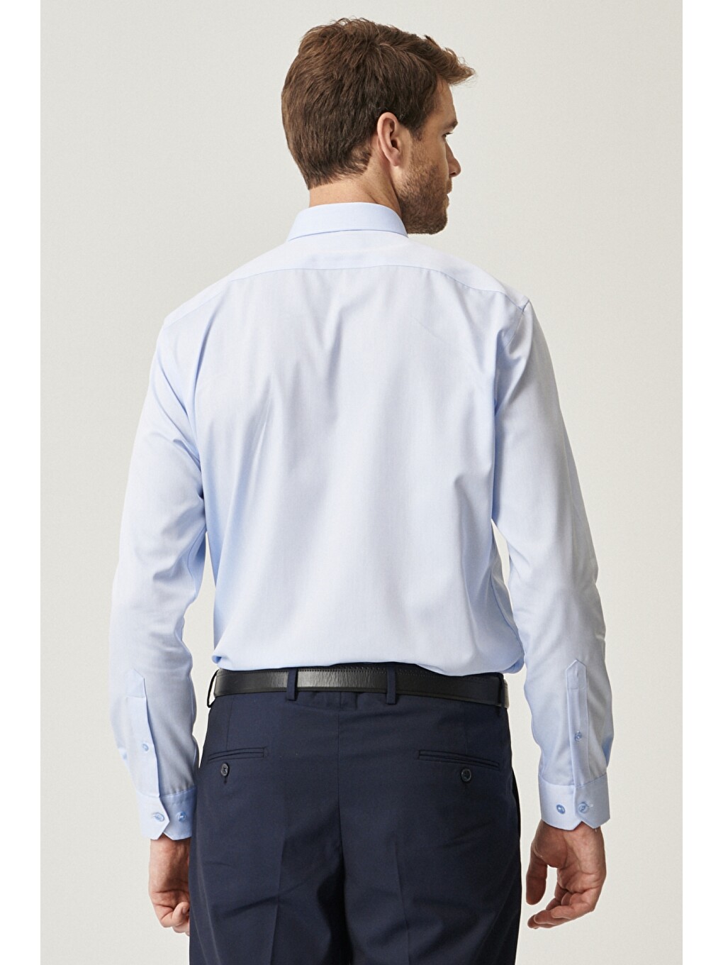 Erkek Açık Mavi Ütü Gerektirmeyen Non-ıron Taılored Slim Fit Dar Kesim %100 Pamuk Gömlek-4