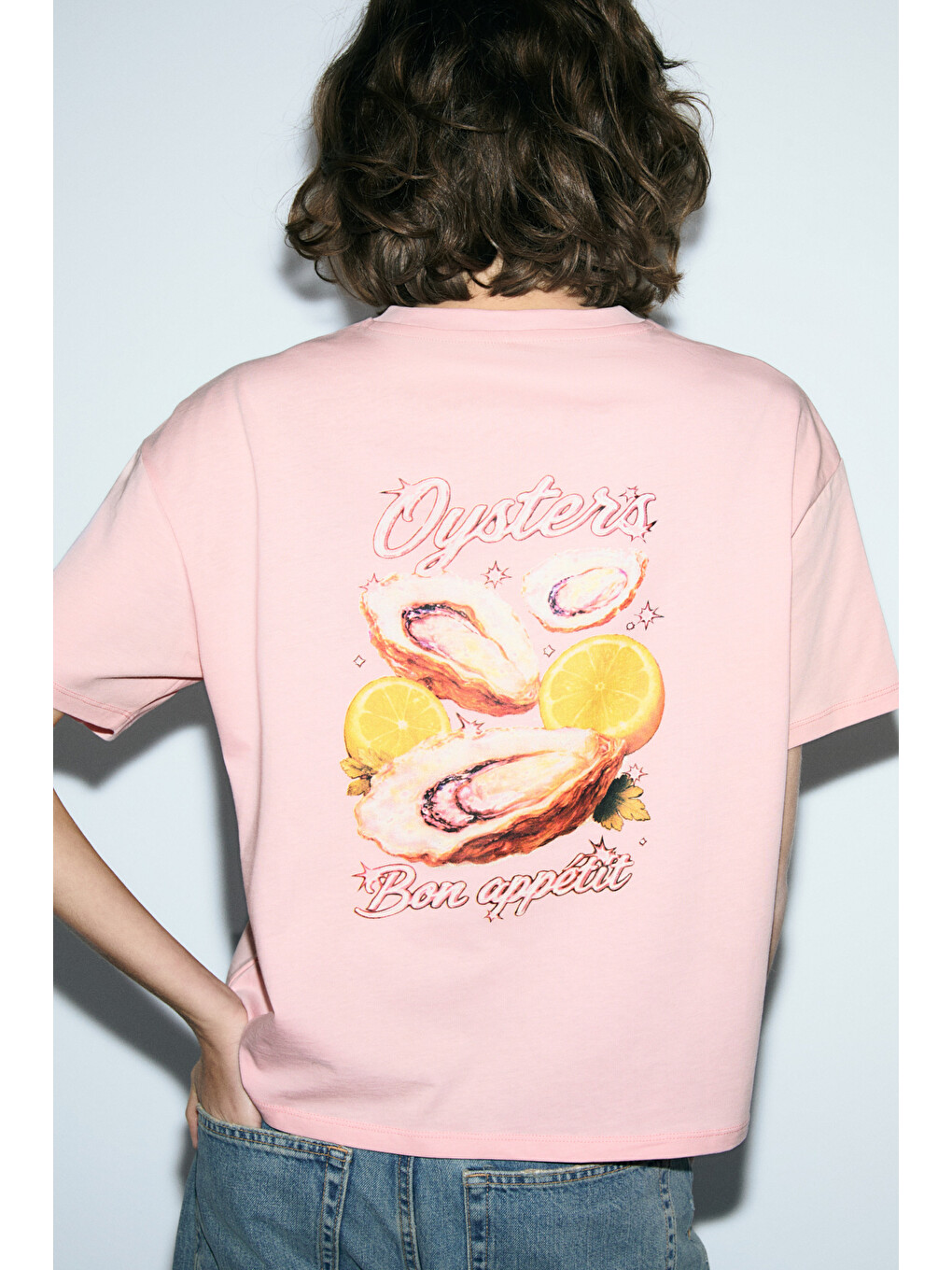 Pembe TILORIA Kadın Organik Pamuklu Baskılı Bisiklet Yaka Regular Fit SOMON T-Shirt-4