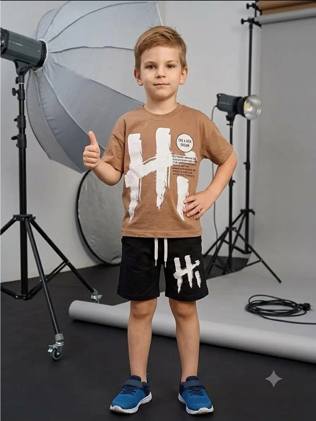 Siyah Desenli Şortlu Erkek Çocuk Takım 202602