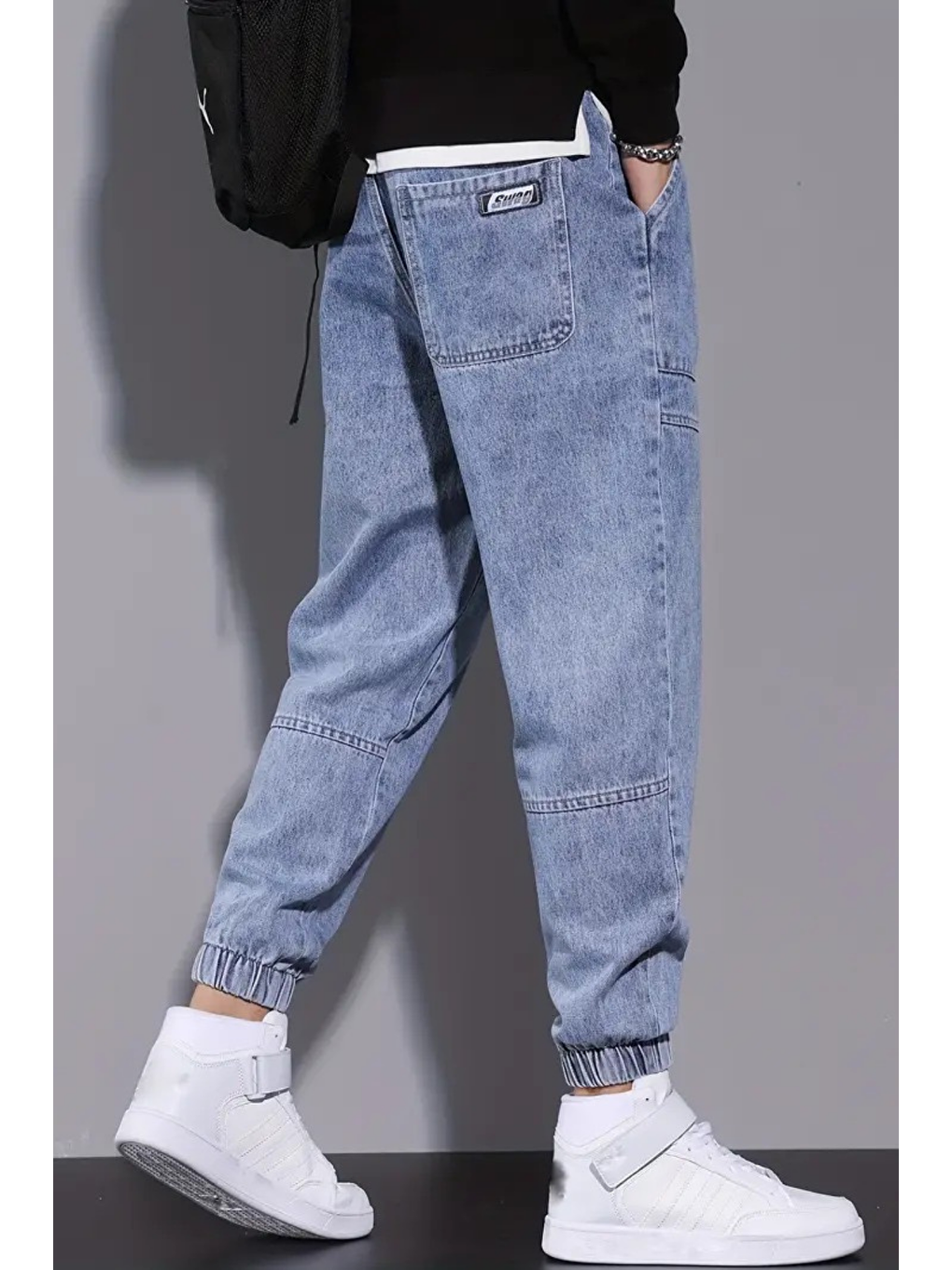 Mavi Erkek Bel Ve Paça Lastikli Jogger Jean Pantolon