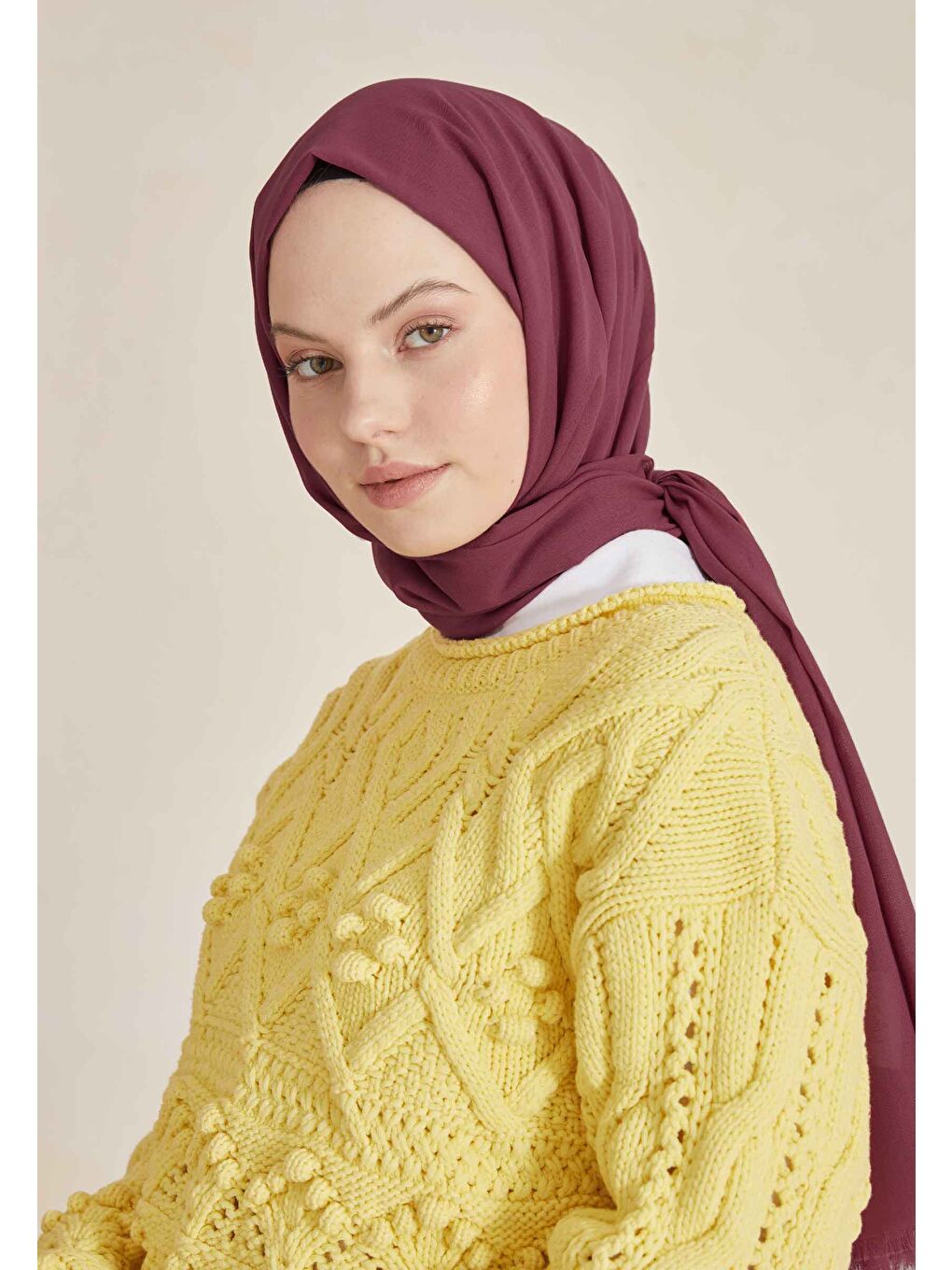 Bordo İnce Pamuk Vual Şal Ahududu