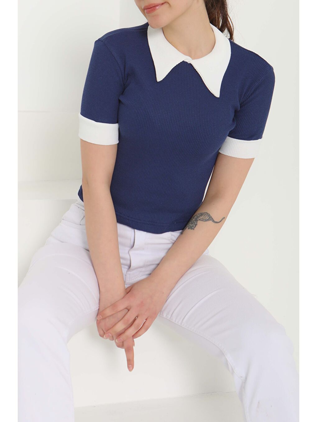 Yaka Garnili Crop Lacivert - 27139