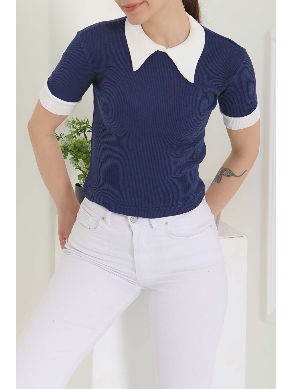 Yaka Garnili Crop Lacivert - 27139-1