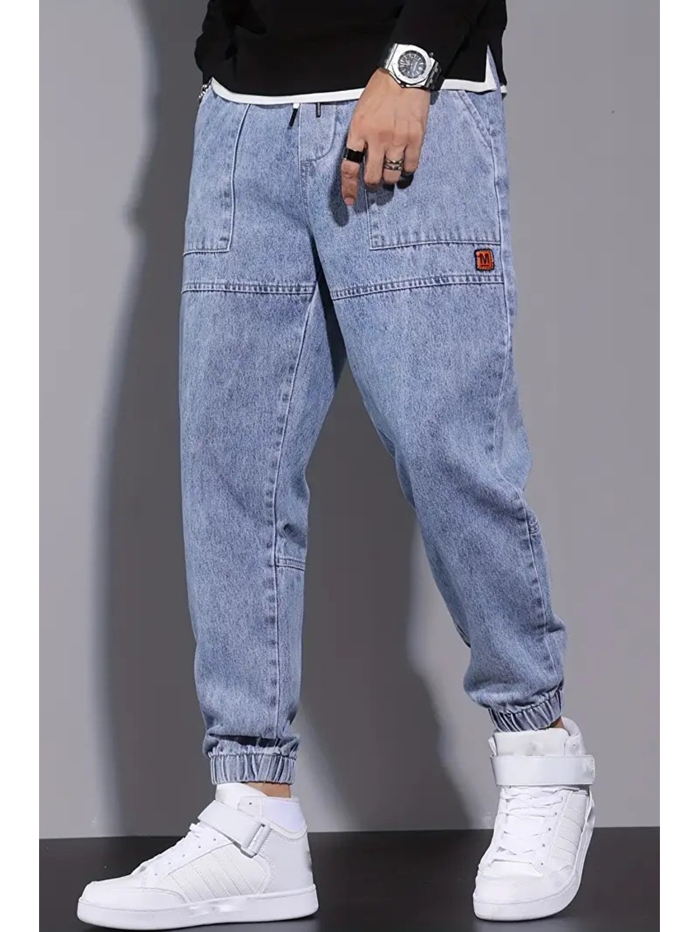 Mavi Erkek Bel Ve Paça Lastikli Jogger Jean Pantolon-1