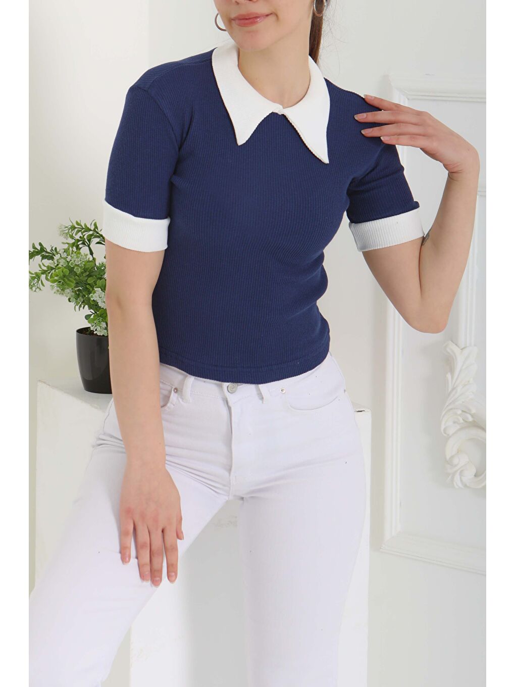 Yaka Garnili Crop Lacivert - 27139-2