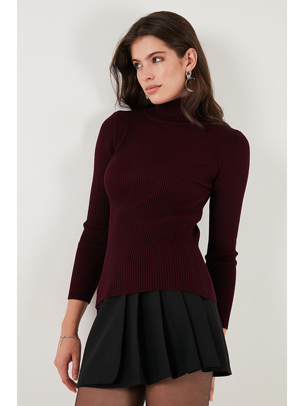 Bordo Fitilli Regular Fit Balıkçı Yaka Soft Akrilik Kadın Kazak 4614102-5