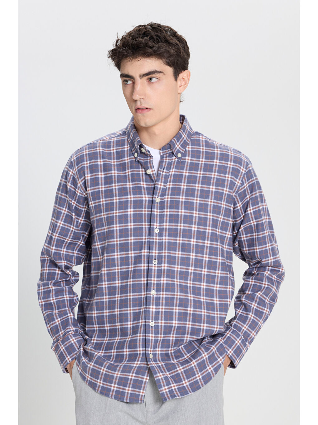 Erkek Antrasit-Kahverengi Ekose Gömlek-3