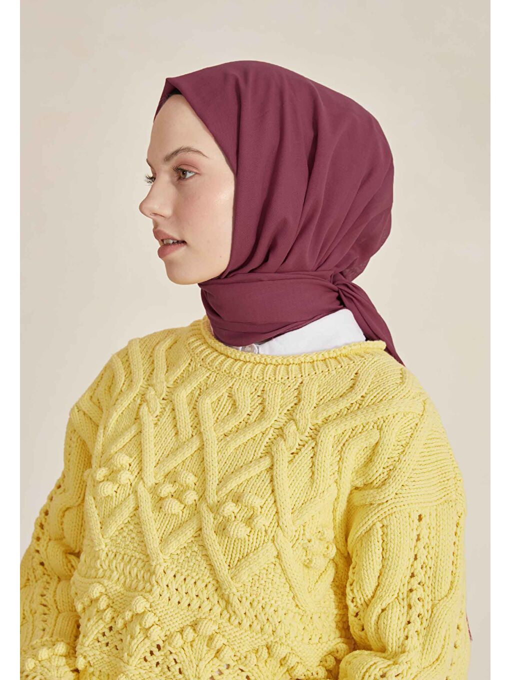 Bordo İnce Pamuk Vual Şal Ahududu-3