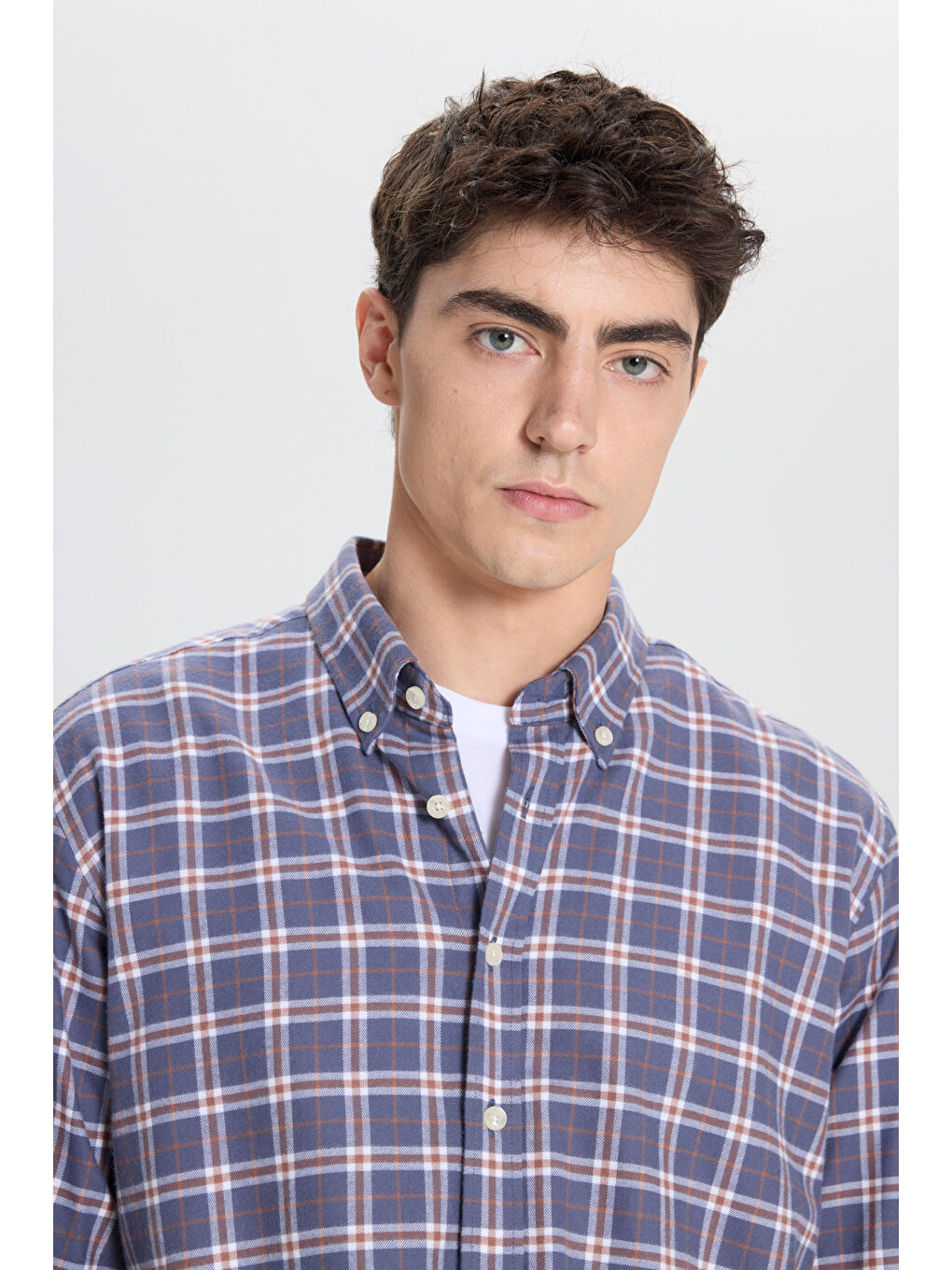 Erkek Antrasit-Kahverengi Ekose Gömlek-4