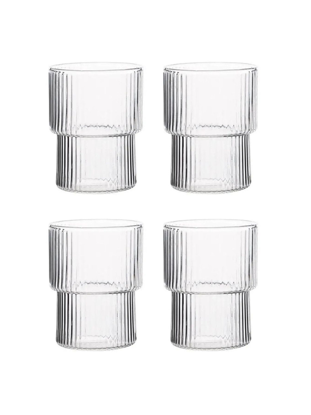 Renksiz Çizgili Tasarım Isıya Dayanıklı Su Bardağı 300 ml - 2 Adet - 2232-4