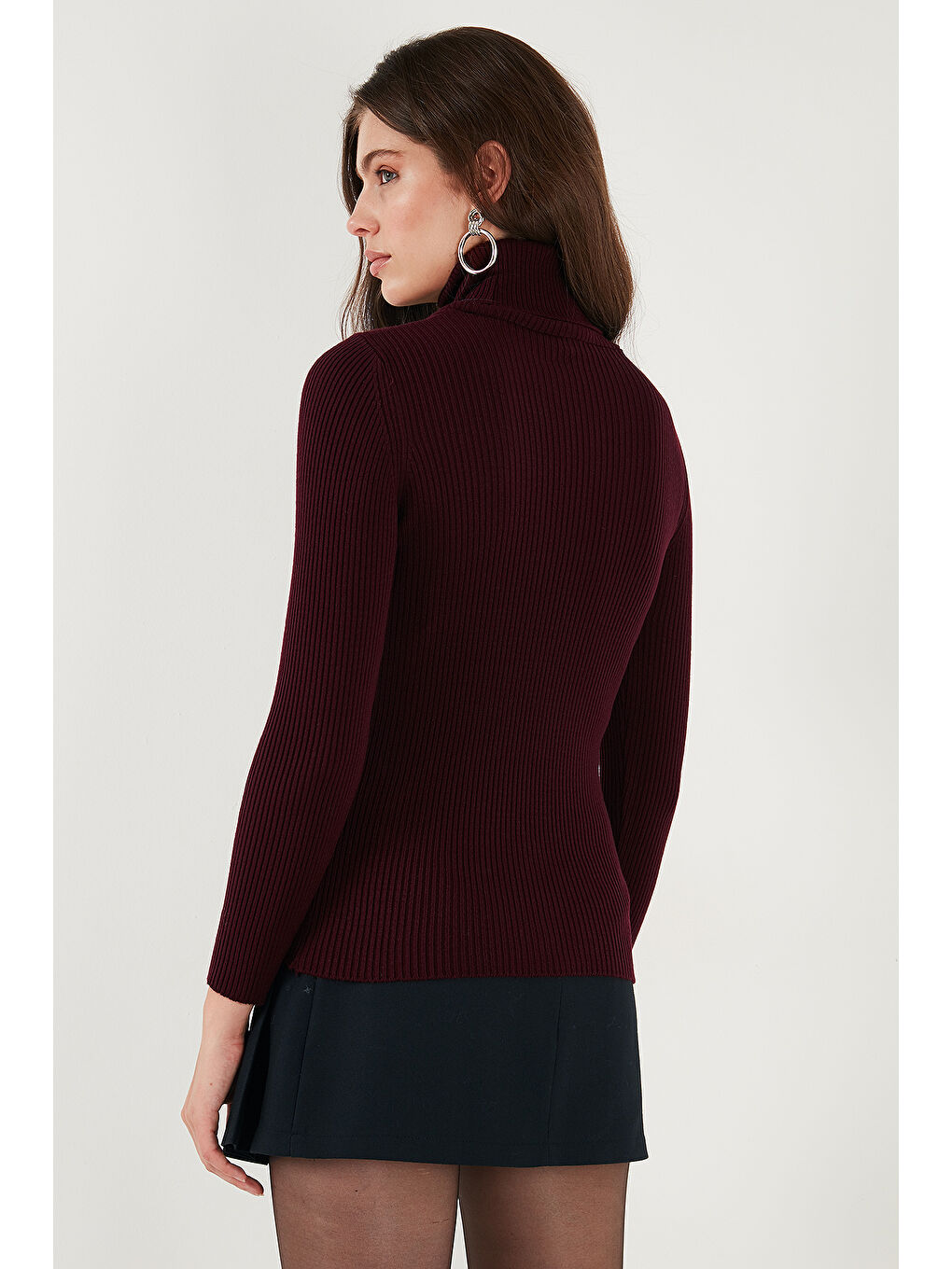 Bordo Fitilli Regular Fit Balıkçı Yaka Soft Akrilik Kadın Kazak 4614102-6