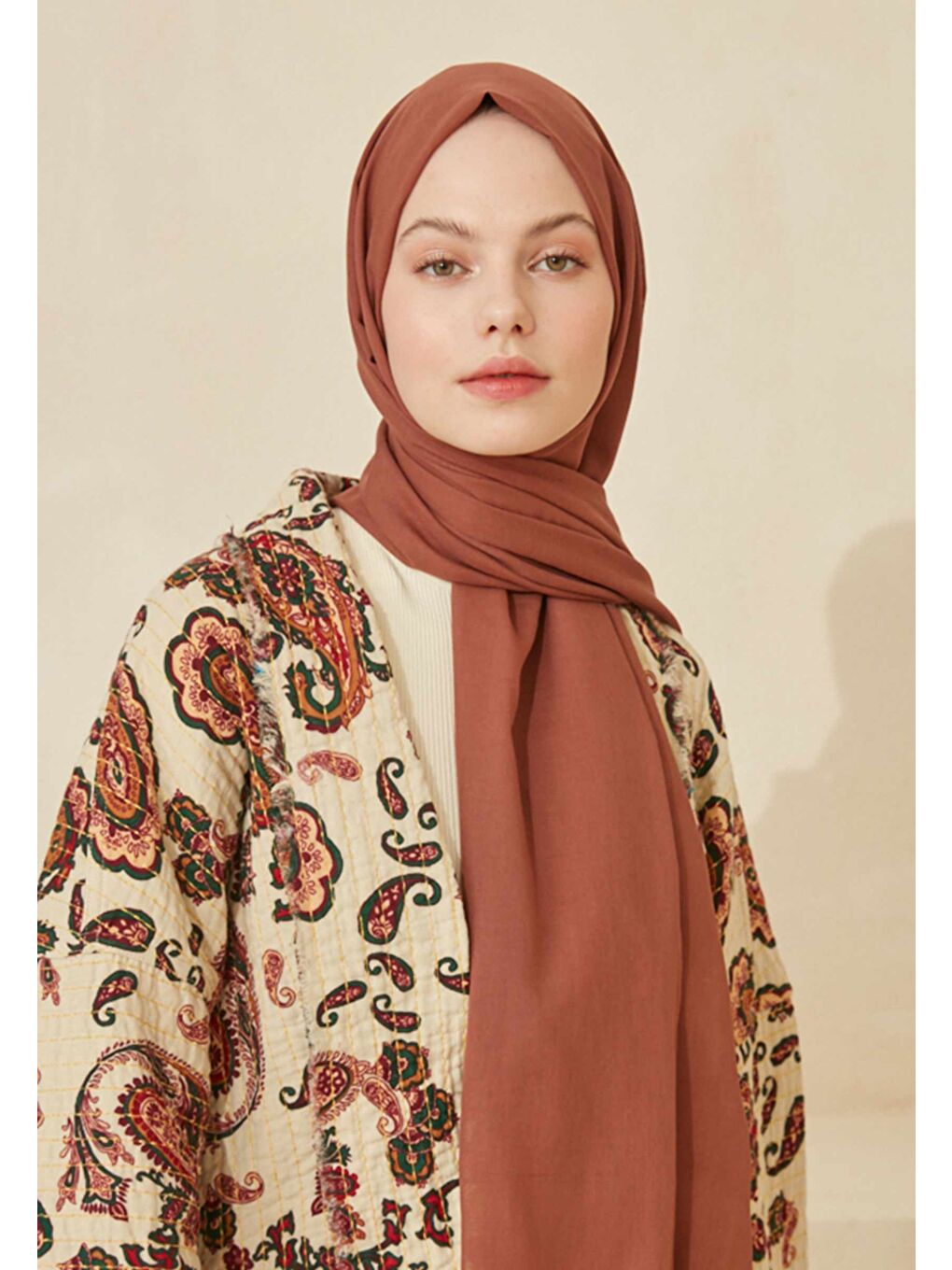 Kahverengi İnce Pamuk Vual Şal Sıcak Kahve-1