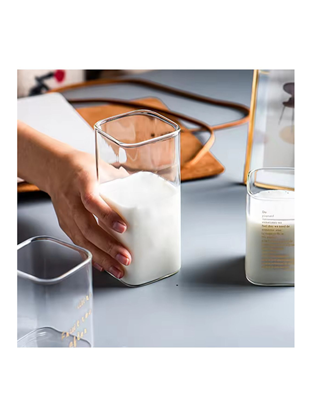 Renksiz Kare Cam Bardağı 400 ml 4 Adet-3