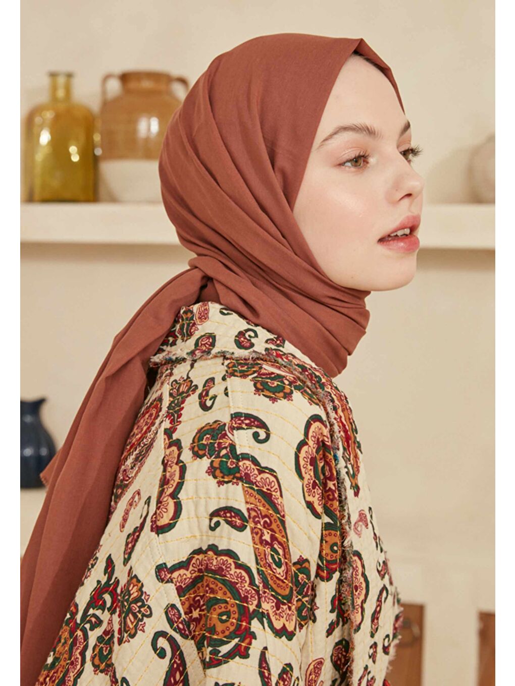 Kahverengi İnce Pamuk Vual Şal Sıcak Kahve-2