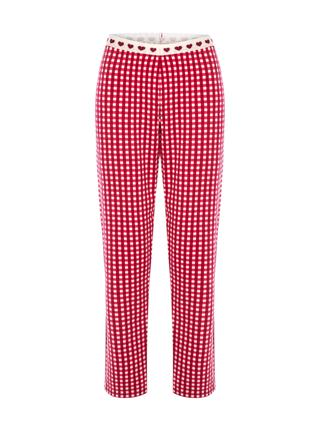 Kırmızı Sevgililer Günü Temalı Kadın Pamuklu Oversize T-shirt Ekose Desenli Pijama Takımı-3