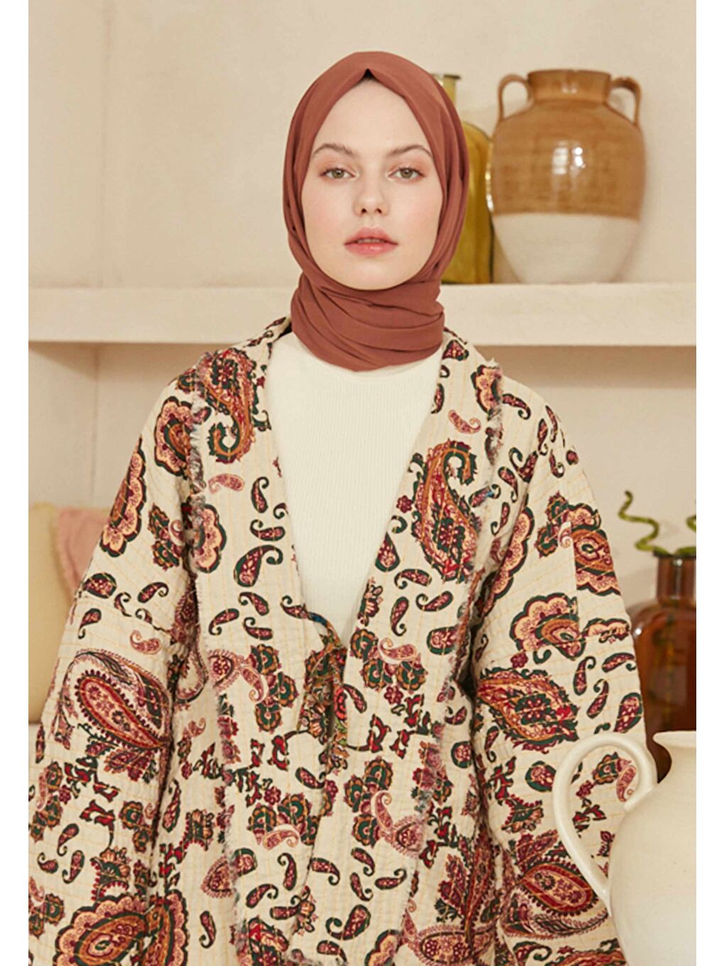 Kahverengi İnce Pamuk Vual Şal Sıcak Kahve-3