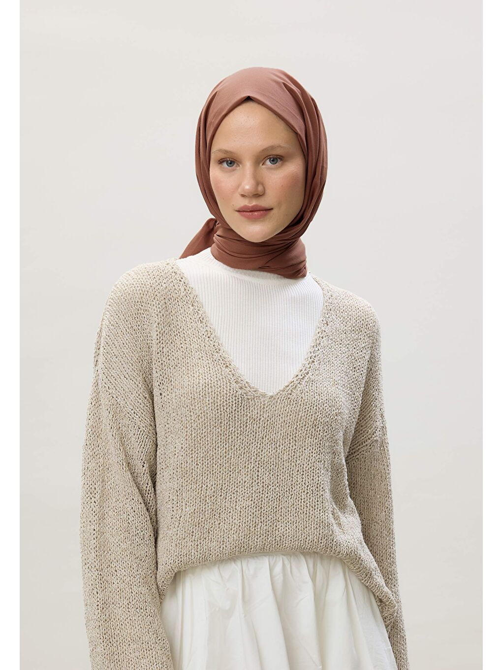 Kahverengi İnce Pamuk Vual Şal Sıcak Kahve-4