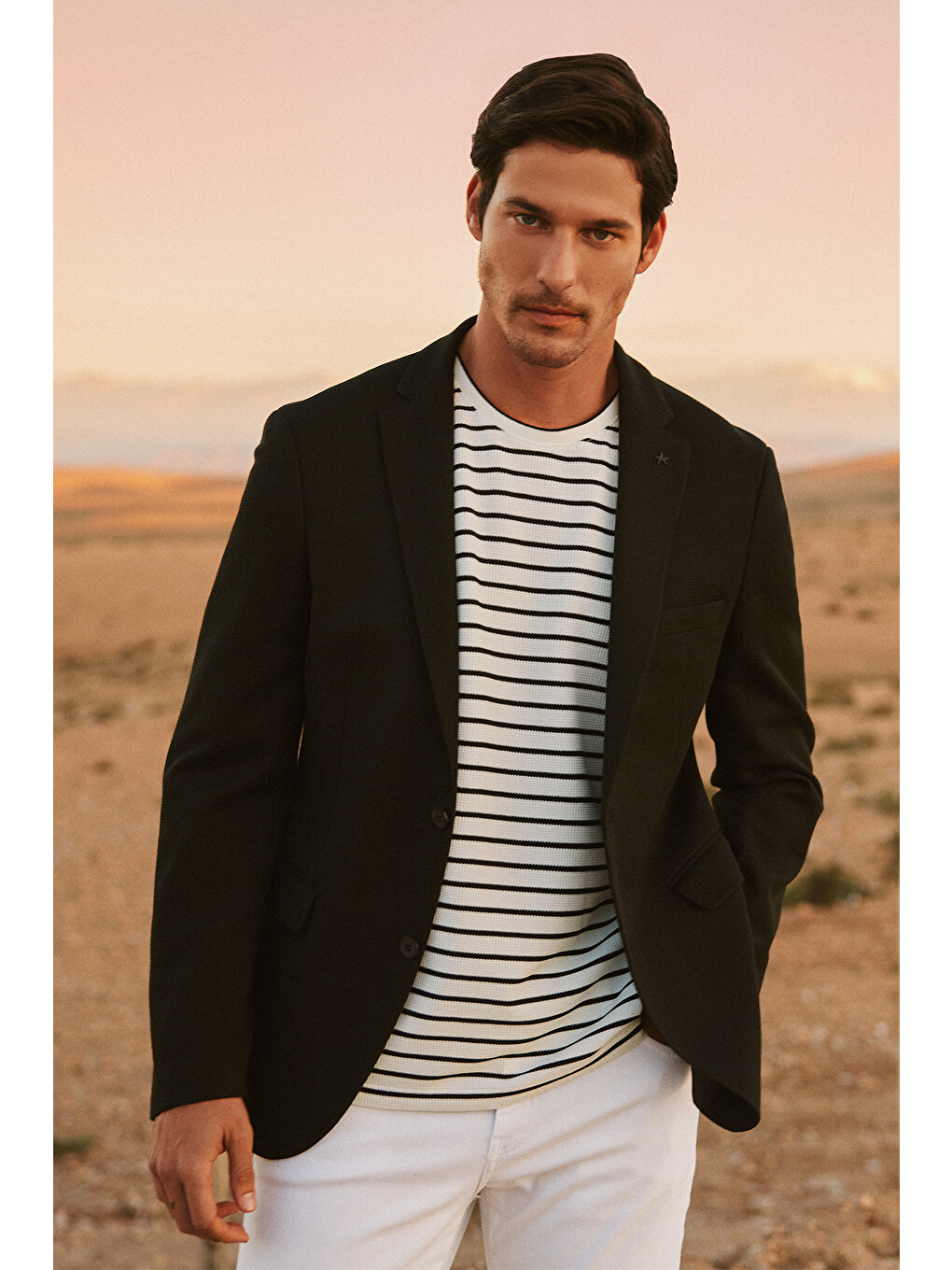 Erkek Siyah 360 Derece Her Yöne Esneyen Slim Fit Dar Kesim Mono Yaka Blazer Ceket