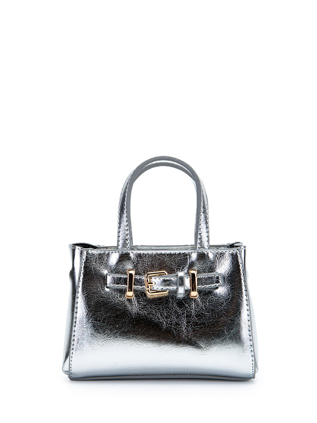 Gri Kemer Detaylı Mini Nadia Kadın Çapraz Çanta Gümüş-1