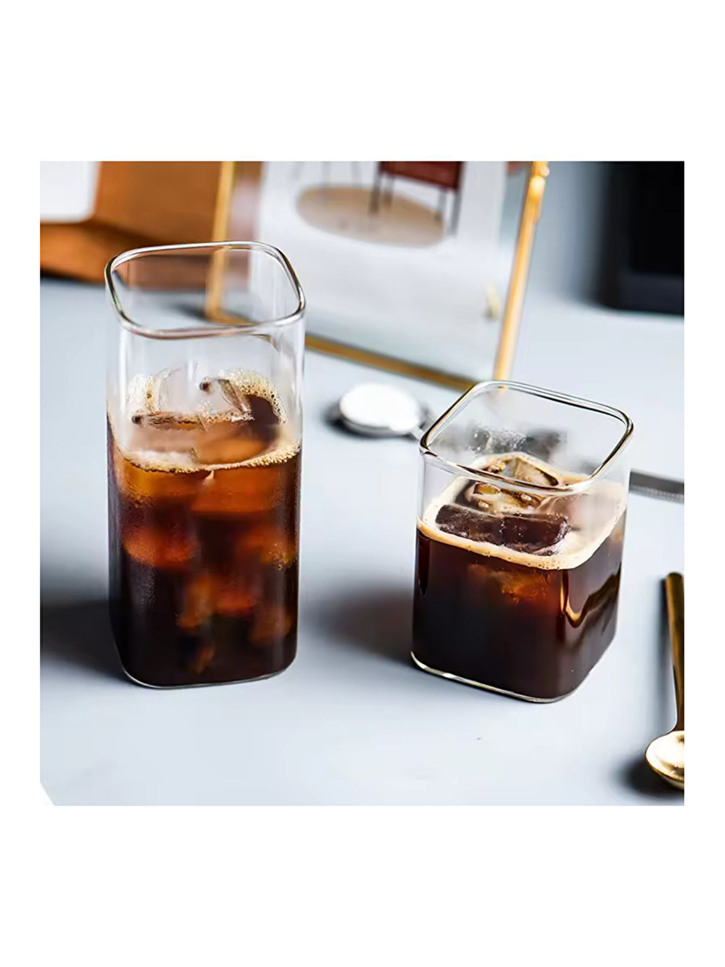 Renksiz Kare Cam Bardağı 400 ml 4 Adet-5