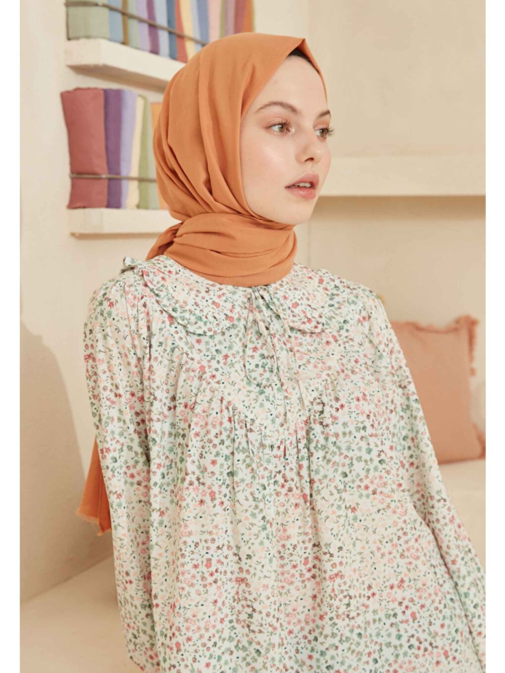 Bej İnce Pamuk Vual Şal Tatlı Badem-3