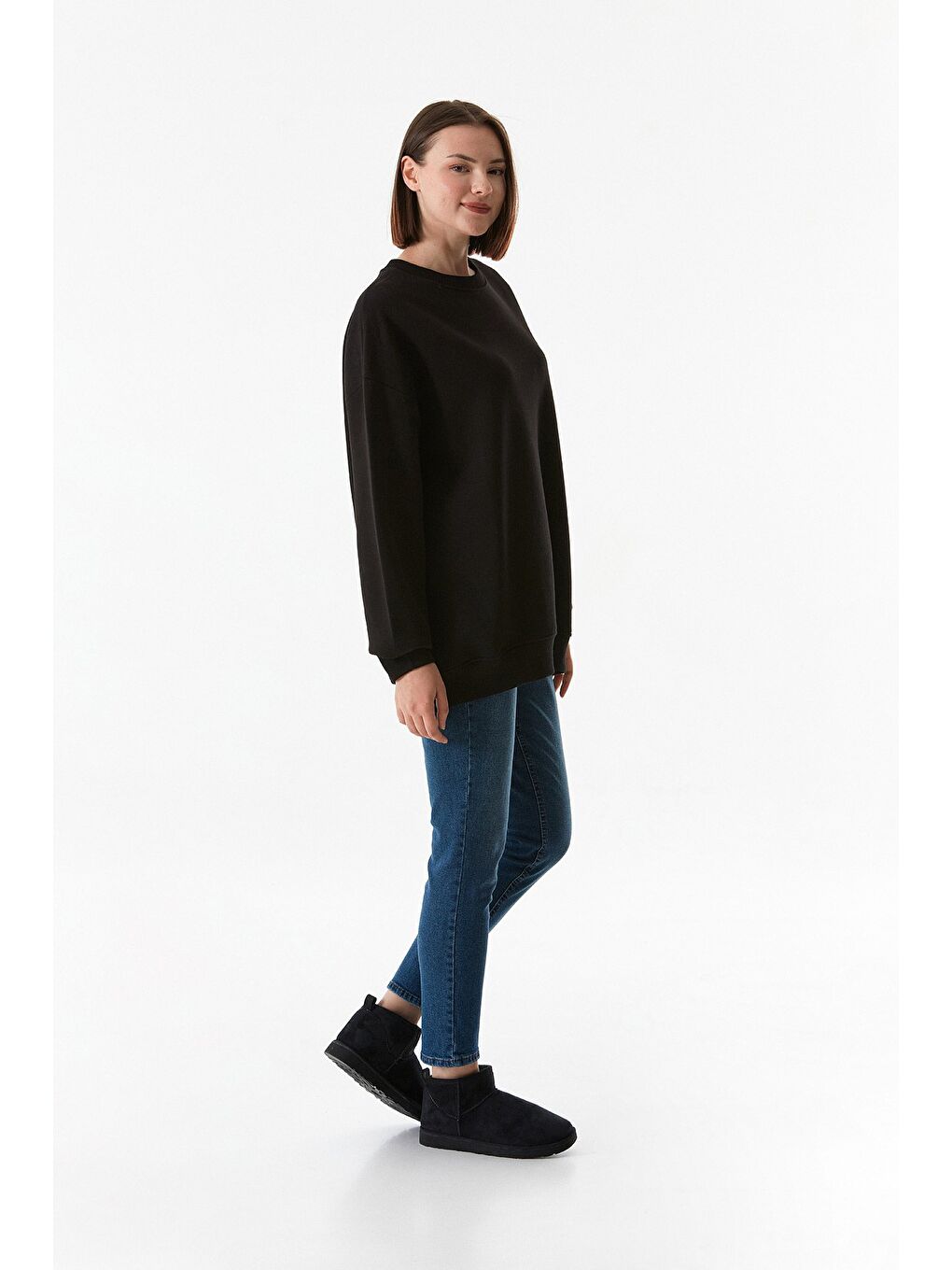 Fullamoda Siyah Çift Kalp Nakışlı Oversize Sweatshirt - 3