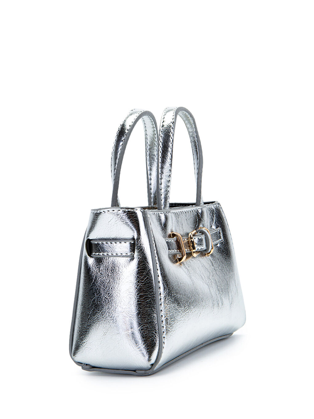 Gri Kemer Detaylı Mini Nadia Kadın Çapraz Çanta Gümüş-2