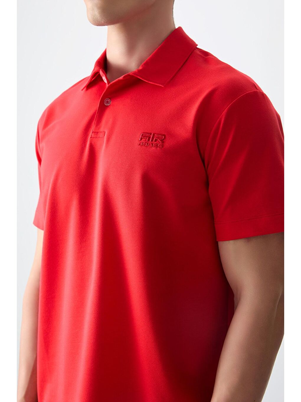 AIR JONES Kırmızı Pamuklu Kalın Yumuşak Dokulu Polo Yaka Oversize Fit Basic Erkek T- Shirt - 88381 - 1