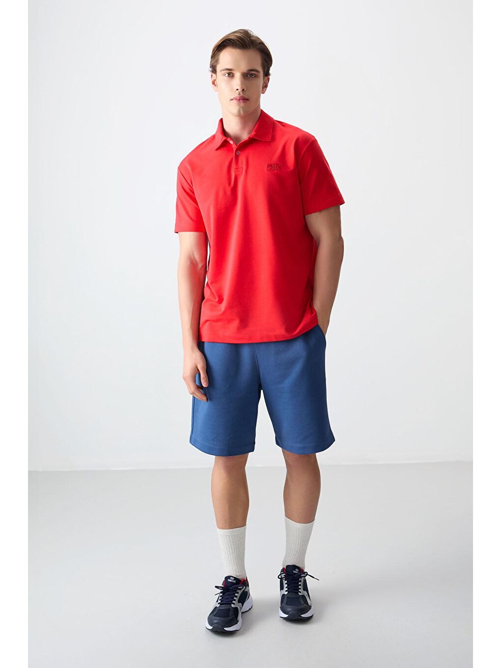 AIR JONES Kırmızı Pamuklu Kalın Yumuşak Dokulu Polo Yaka Oversize Fit Basic Erkek T- Shirt - 88381 - 2