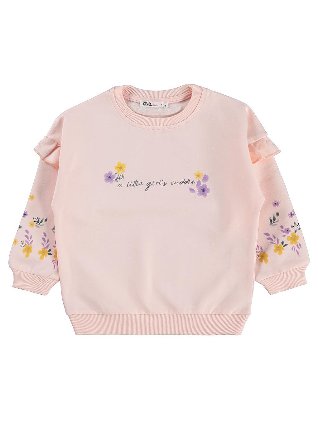 Girls Kol Fırfırlı Çiçek Baskılı 2-5 Yaş Eşofman Takımı - Pembe 4-5 Yaş-1