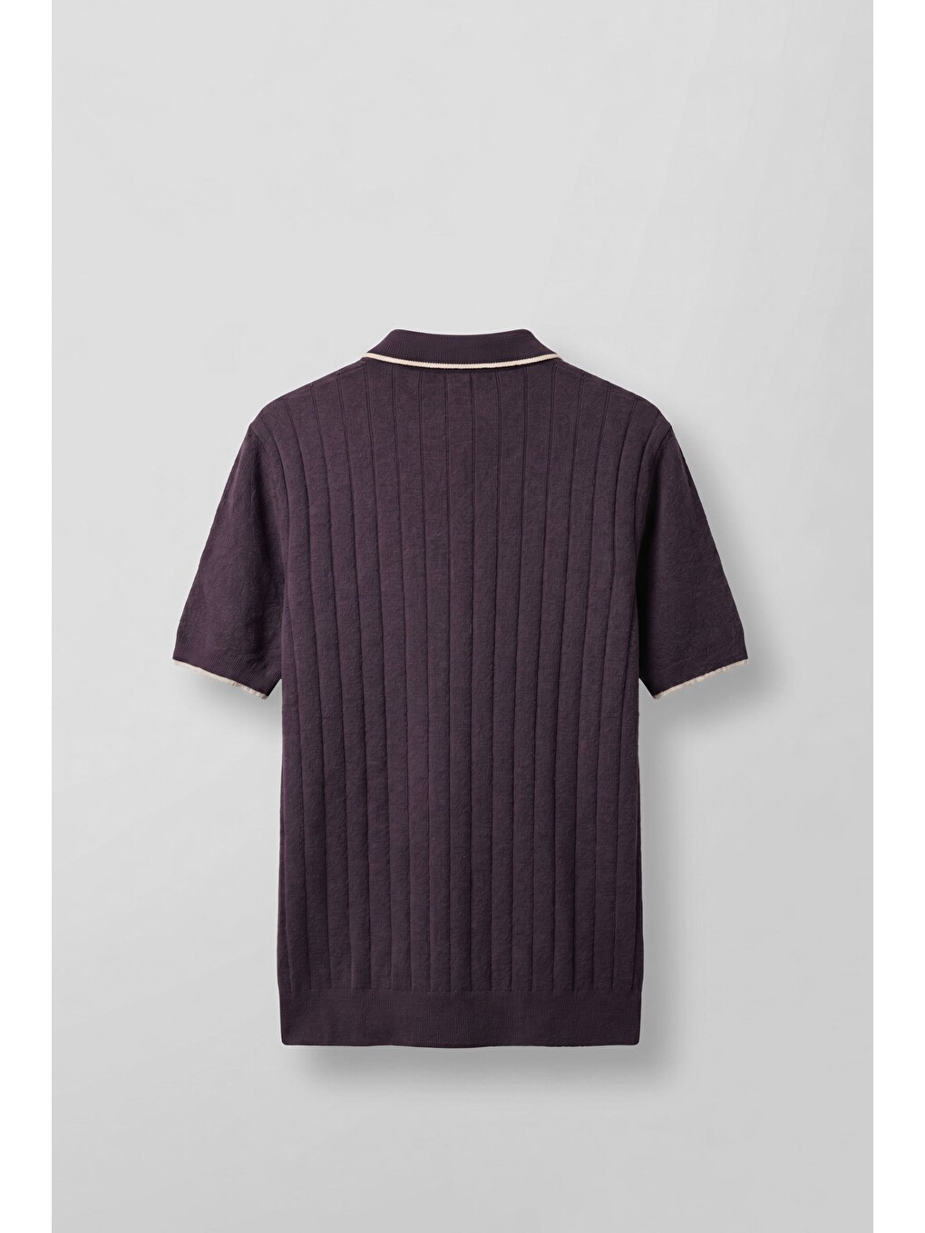 Erkek Relaxed Fit Pamuklu Havlu Polo Yaka Triko T-Shirt Mürdüm-1