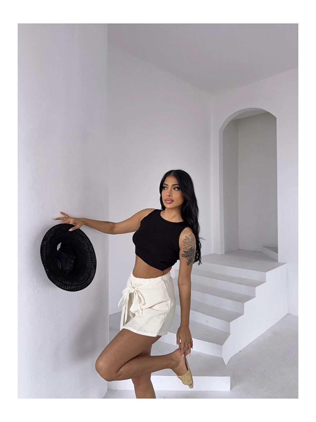 Ekru Kadın Açık Krem Bağlama Detay Müslin Şort HZL25S-DSB2323-2