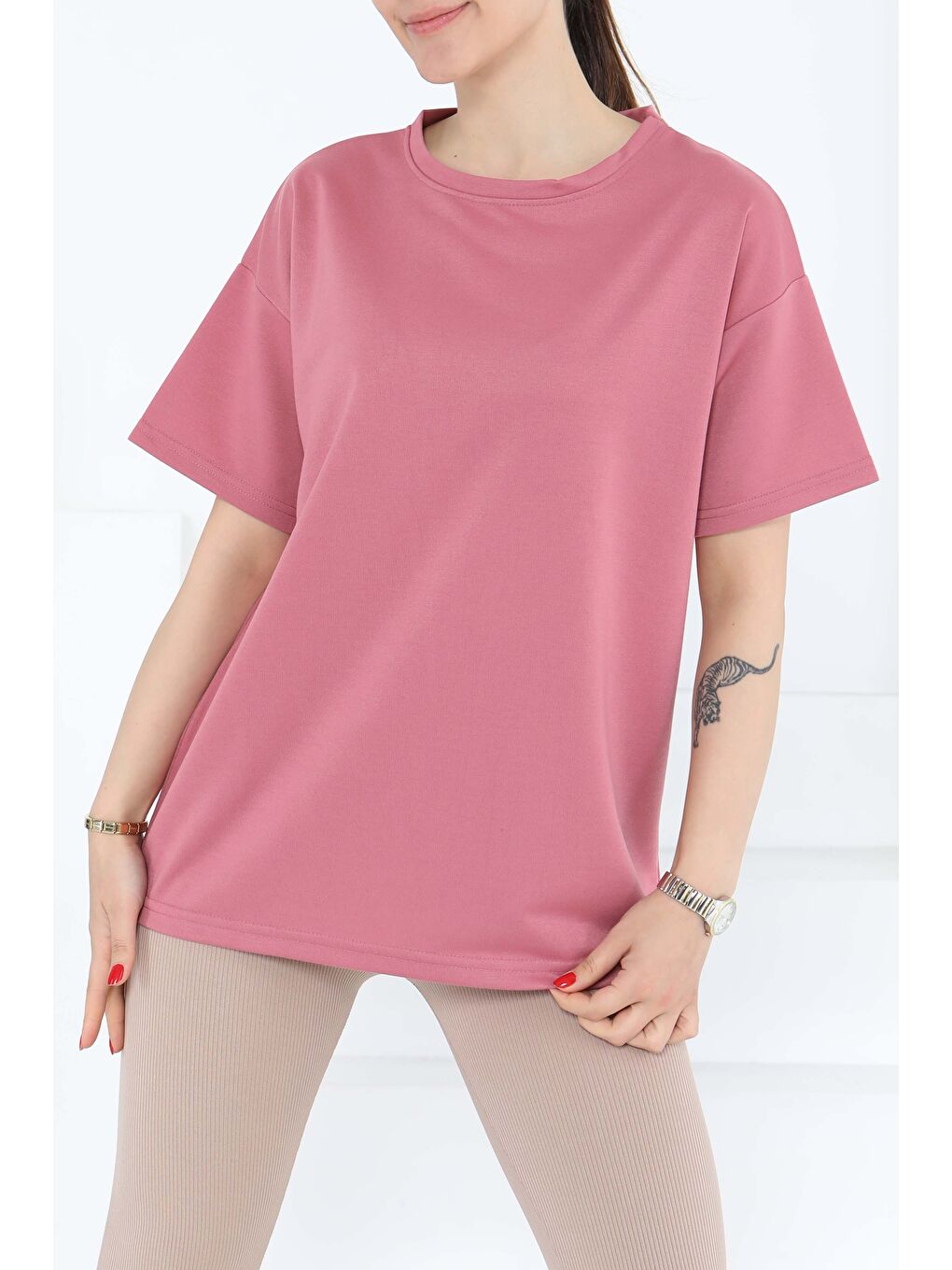 Pembe Kısa Kollu T-Şhirt Gül - 27140-1