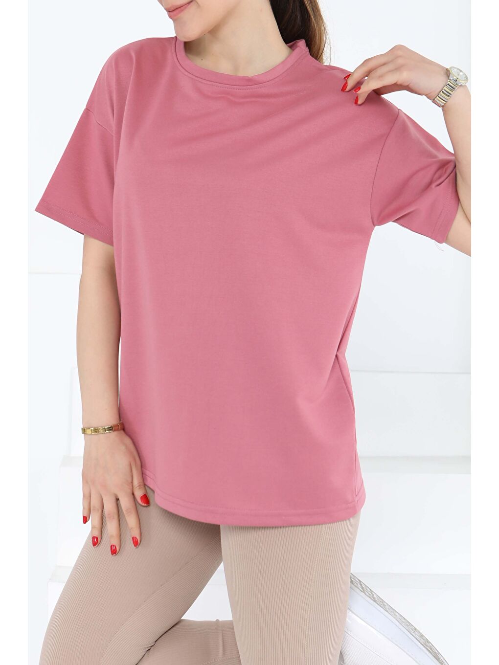 Pembe Kısa Kollu T-Şhirt Gül - 27140-3