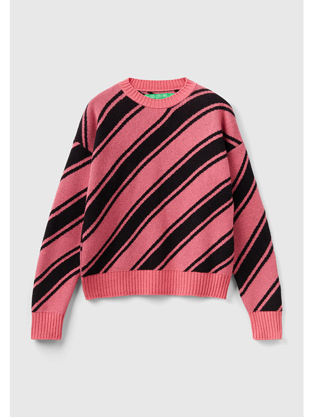 Pembe Kadın Gül Kurusu Yün Karışımlı Çapraz Çizgili Kazak-1