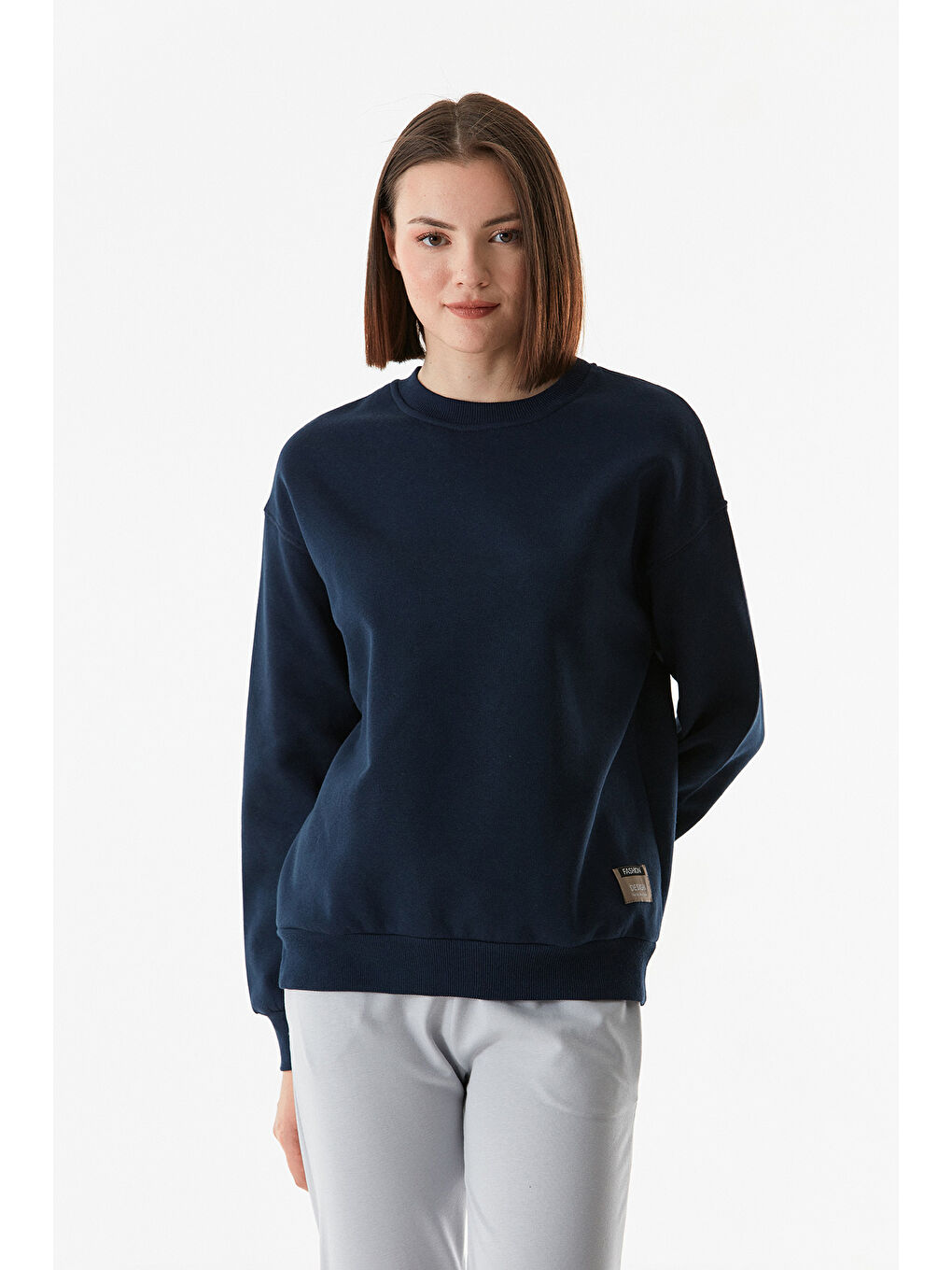 Fullamoda Lacivert Basic Bisiklet Yaka Sweatshirt