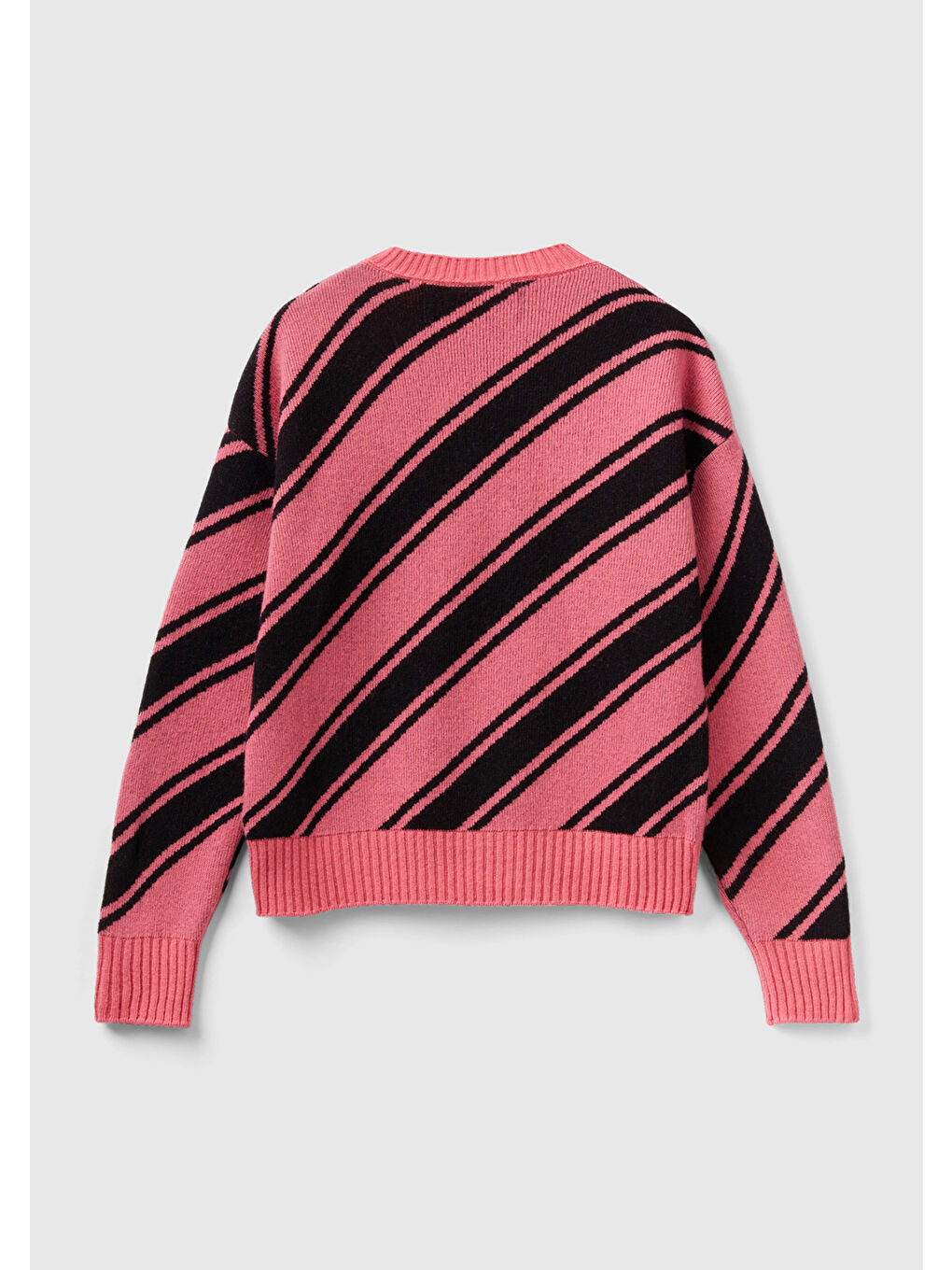 Pembe Kadın Gül Kurusu Yün Karışımlı Çapraz Çizgili Kazak-3