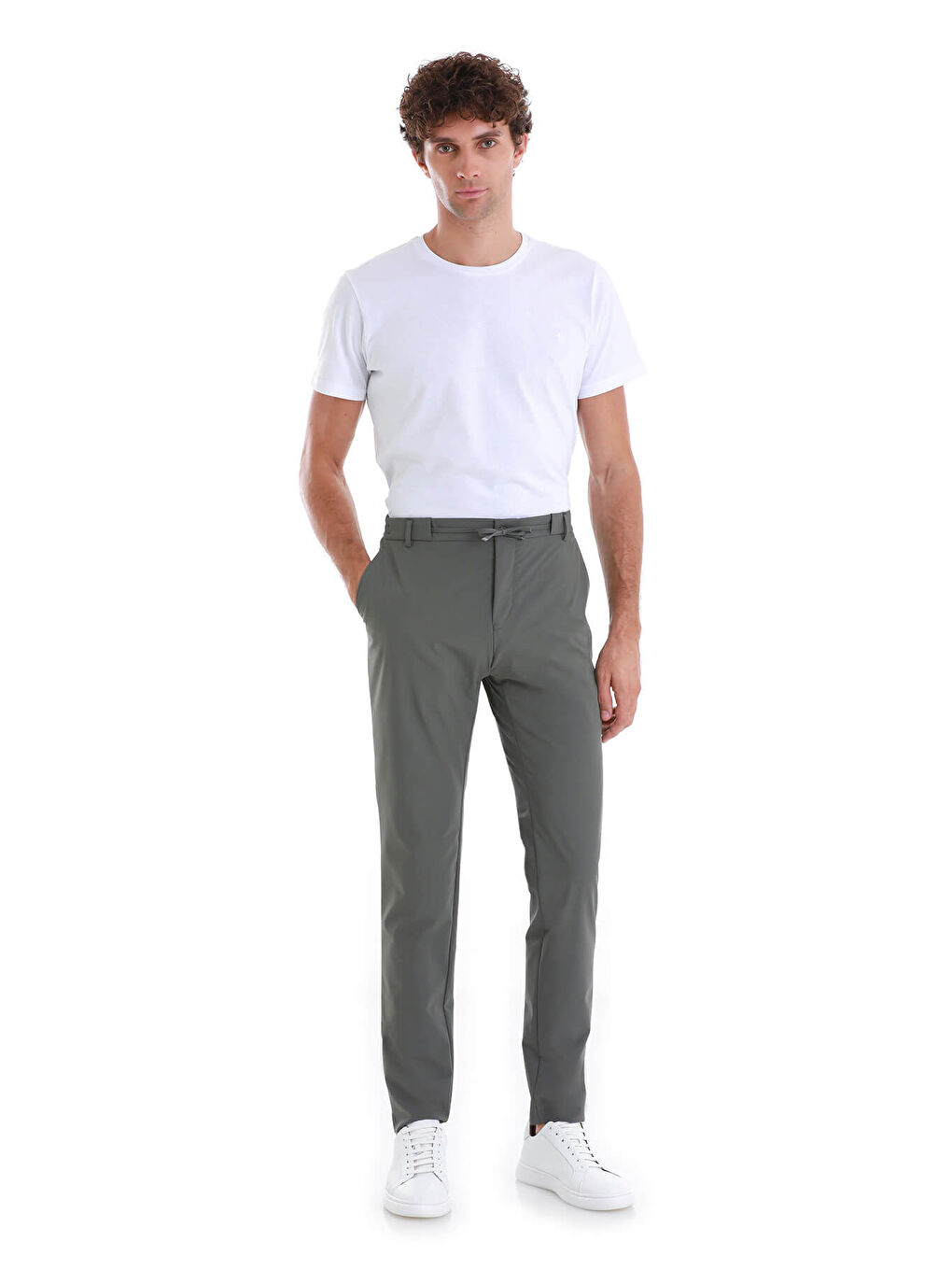 Hatemoğlu Haki Slim Fit Çizgili Yandan Cepli Jogger Pantolon - 1